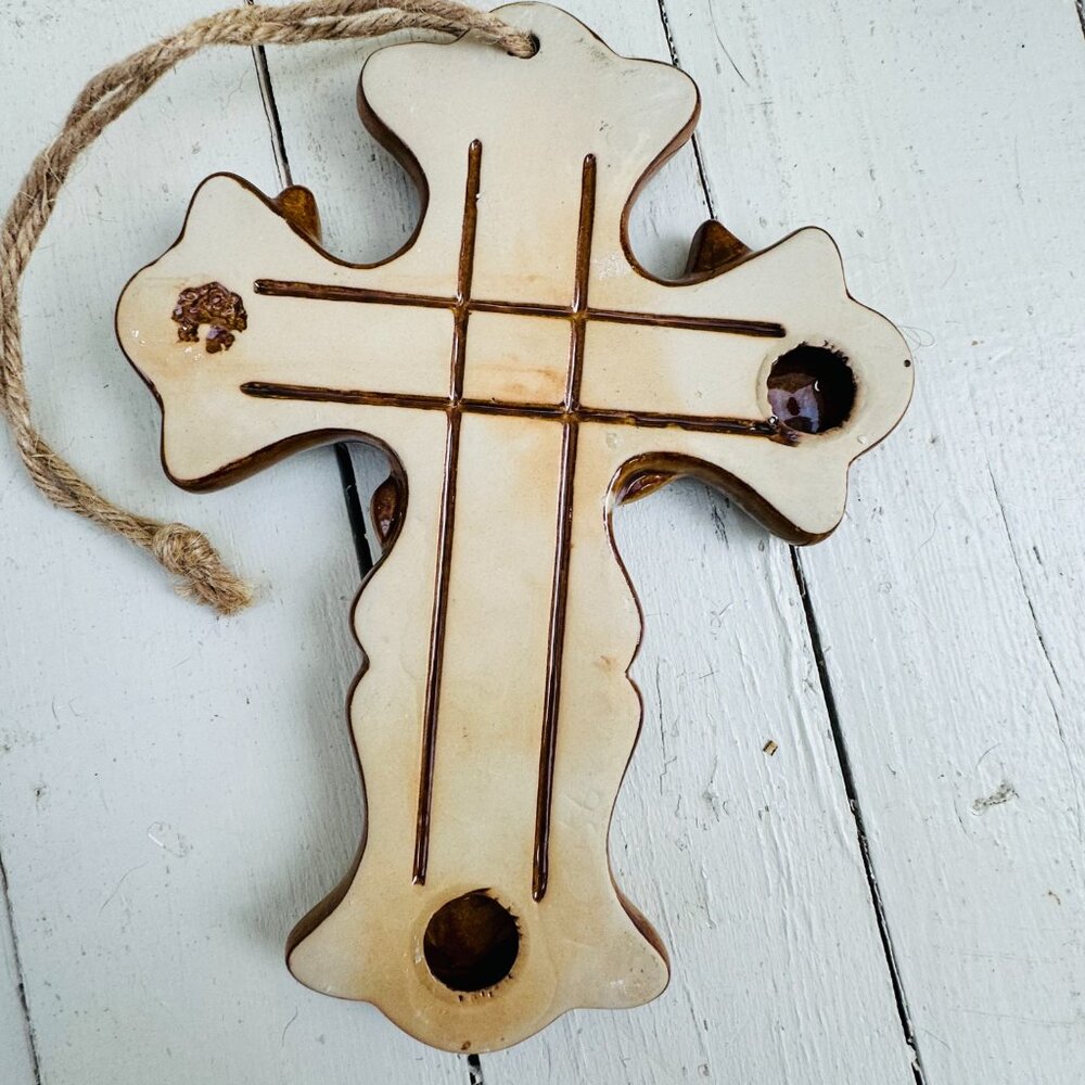 Vintage Ceramic Cross, Butterflies Sunflower Adorned Cross, Retro Wall Cross - Picture 6 of 6